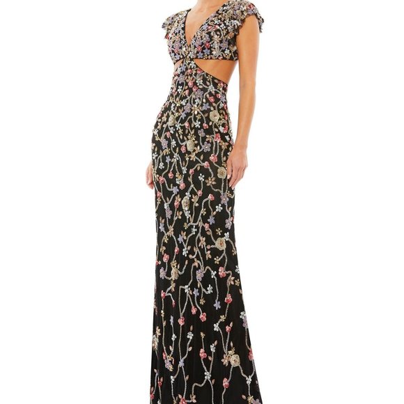 NEW‎ Mac Duggal Embellished Cut Out Ruffle Cap Sleeve Column Gown 4 5564 - Picture 1 of 5